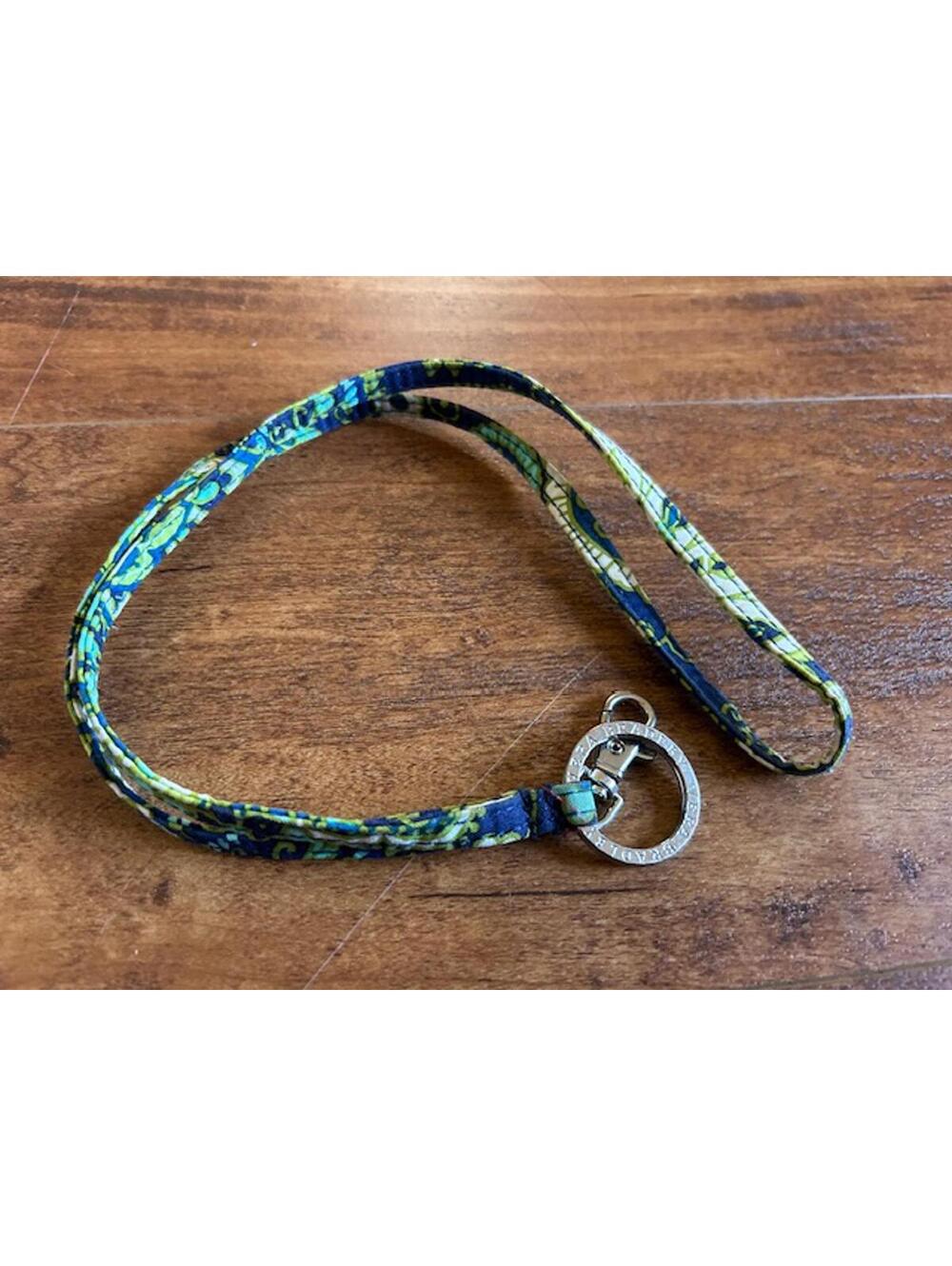 Vera Bradley Blue and Green Floral Pattern Lanyard with Silver Ring